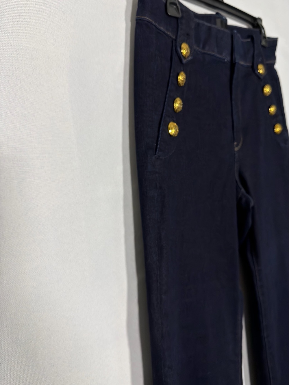 WHBM High Rise Mariner Sailor Wide Leg Jeans Size 8 Dark Wash Gold Button - Picture 4 of 11